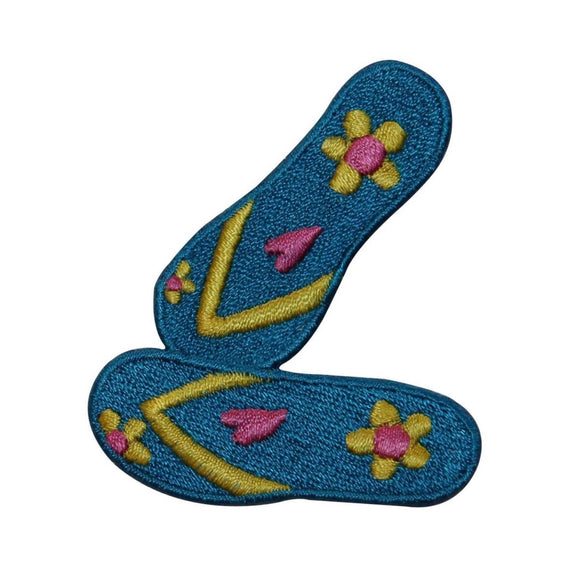 ID 7385 Blue Flower Sandals Patch Flip Flop Fashion Embroidered Iron On Applique