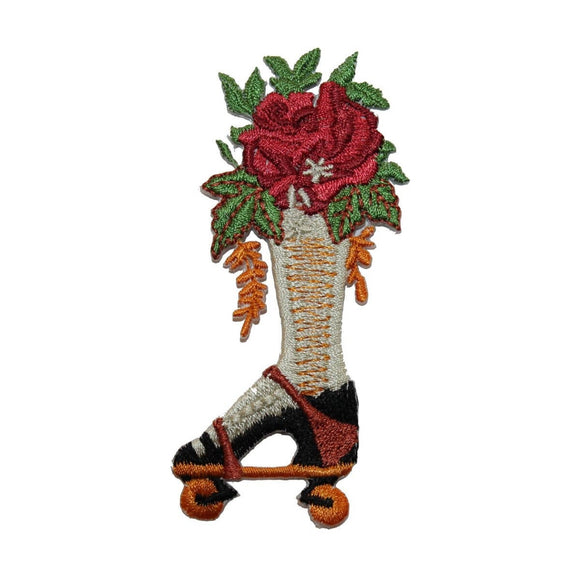 ID 7510 Roller Skate With Flowers Patch Garden Shoe Embroidered Iron On Applique