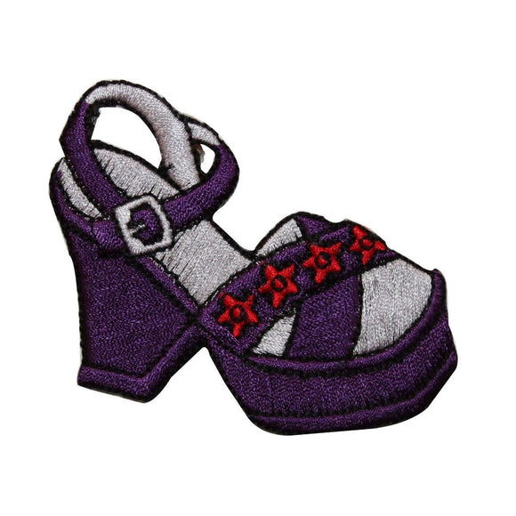 ID 7436 Purple Floral Sandal Patch High Heel Shoe Embroidered Iron On Applique