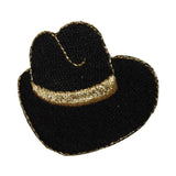 ID 7606 Black Cowboy Hat Patch Western Ten Gallon Embroidered Iron On Applique