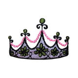 ID 7585 Purple Floral Crown Patch Princess Tiara Embroidered Iron On Applique