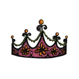 ID 7586 Pink Floral Crown Patch Princess Tiara Embroidered Iron On Applique