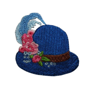 ID 7591 Fancy Blue Hat with Feather Patch Fashion Embroidered Iron On Applique