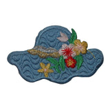 ID 7614 Blue Flower Sun Hat Patch Woman Fashion Cap Embroidered Iron On Applique