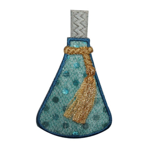 ID 7633 Blue Perfume Bottle Patch Tassel Fashion Embroidered Iron On Applique