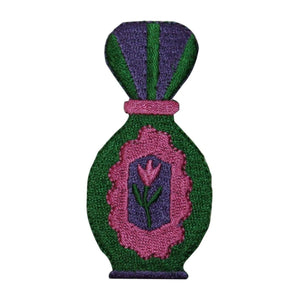 ID 7644 Green Flower Perfume Bottle Patch Make Up Embroidered Iron On Applique