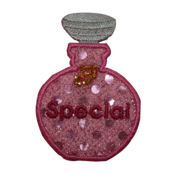 ID 7655 Pink Special Beaded Perfume Patch Bottle Embroidered Iron On Applique