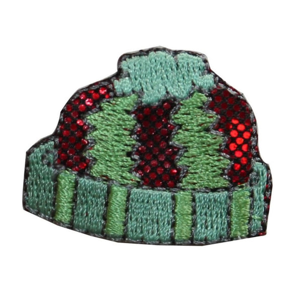 ID 7662 Green Sequin Winter Hat Patch Ski Cap Knit Embroidered Iron On Applique