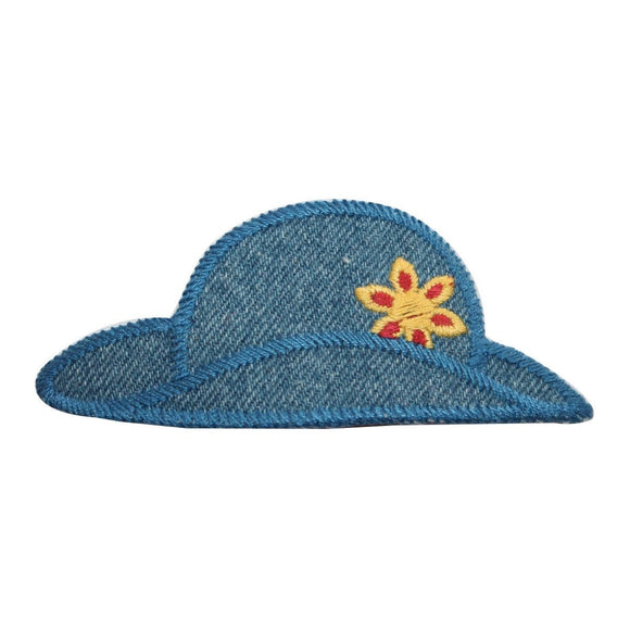 ID 7690 Blue Flower Sun Hat Patch Summer Fashion Embroidered Iron On Applique