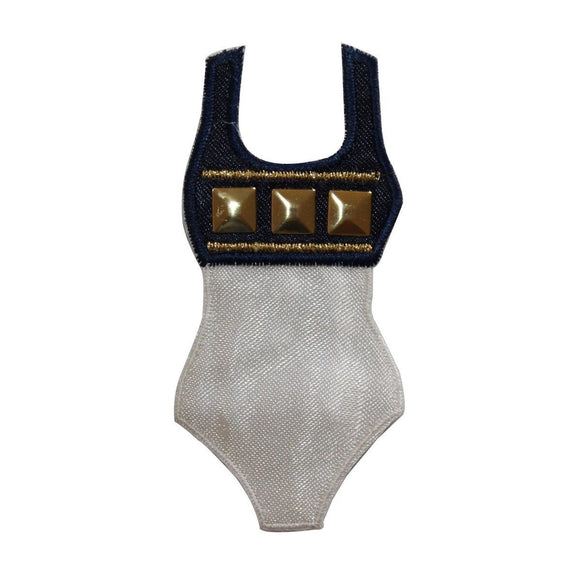 ID 7757 Jeweled Swim Suit Patch One Piece Fashion Embroidered Iron On Applique