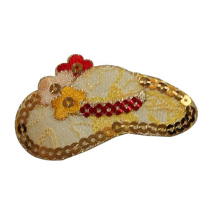 ID 7698 Gold Sequin Flower Sun Hat Patch Fashion Embroidered Iron On Applique