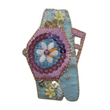 ID 7801 Sequin Flower Watch Patch Wrist Clock Daisy Embroidered Iron On Applique