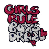 Girls Rule Boys Drool Patch Novelty Funny Saying Embroidered Iron On Applique
