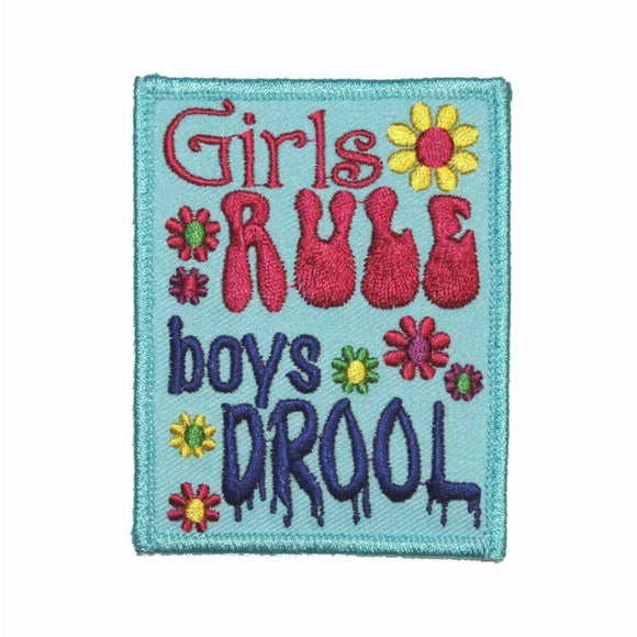 Girls Rule Boys Drool Patch Novelty Funny Saying Embroidered Iron On Applique