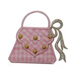 ID 7807 Pink Checkered Hand Bag Patch Purse Fashion Embroidered Iron On Applique