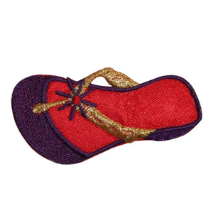 ID 7783 Red Floral Flip Flop Patch Beach Shoe Thong Embroidered Iron On Applique