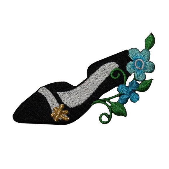ID 7849 Black Heel Shoe Flower Patch Pump Fashion Embroidered Iron On Applique
