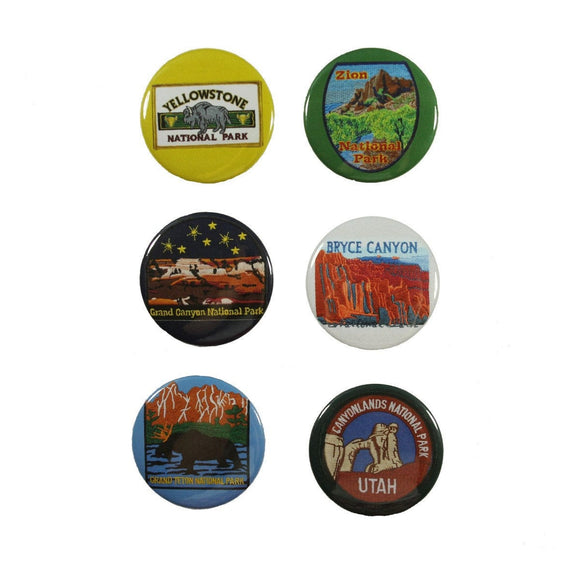 6 National Park Travel Pins Pack American Vacation Tour Assorted Pin Back Badge