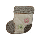 ID 7899 Grey Baby Sock Patch Tiny Stocking Flower Embroidered Iron On Applique