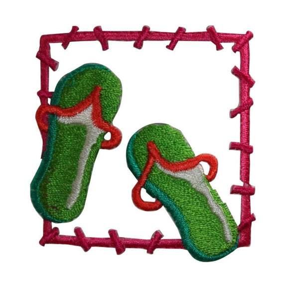 ID 7941 Sandals In Picture Frame Patch Beach Border Embroidered Iron On Applique