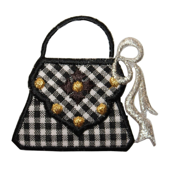 ID 7985 Checkered Design Purse Patch Hand Bag Ribbon Embroidered IronOn Applique