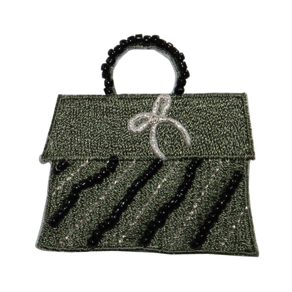 ID 7999 Beaded Striped Bag Patch Flap Purse Fashion Embroidered Iron On Applique