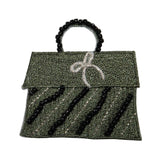 ID 7999 Beaded Striped Bag Patch Flap Purse Fashion Embroidered Iron On Applique