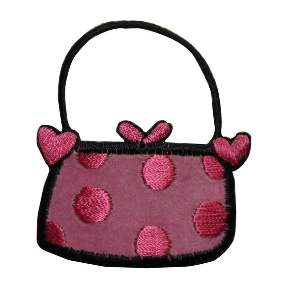 ID 8408 Polka Dot Heart Purse Patch Hand Bag Fashion Embroidered IronOn Applique