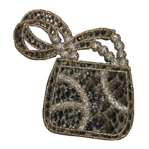 ID 8348 Silver Snakeskin Bag Patch Purse Fashion Embroidered Iron On Applique