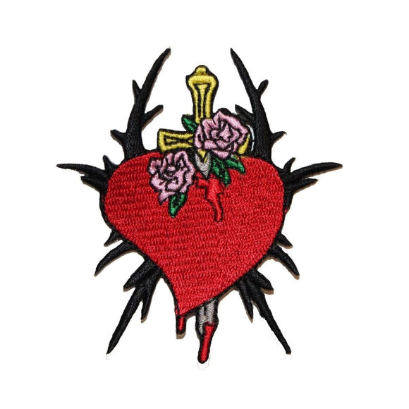 Heart With Dagger Patch Biker Thorns Bleeding Embroidered Iron On Patch Applique