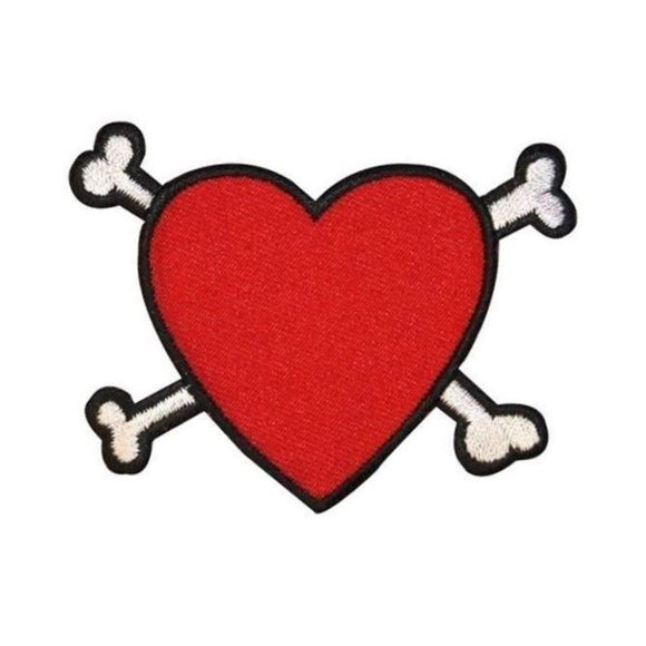 Red Heart With Crossbones Patch Love Death Badge Embroidered Iron On Applique