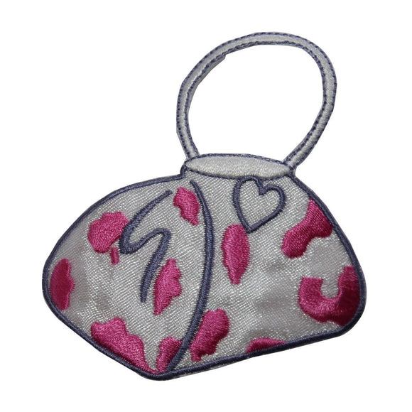 ID 8377 Make Up Purse Patch Pink Spotted Hand Bag Embroidered Iron On Applique