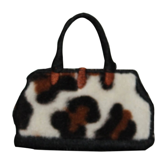 ID 8424 Fluffy Leopard Print Purse Patch Hand Bag Embroidered Iron On Applique
