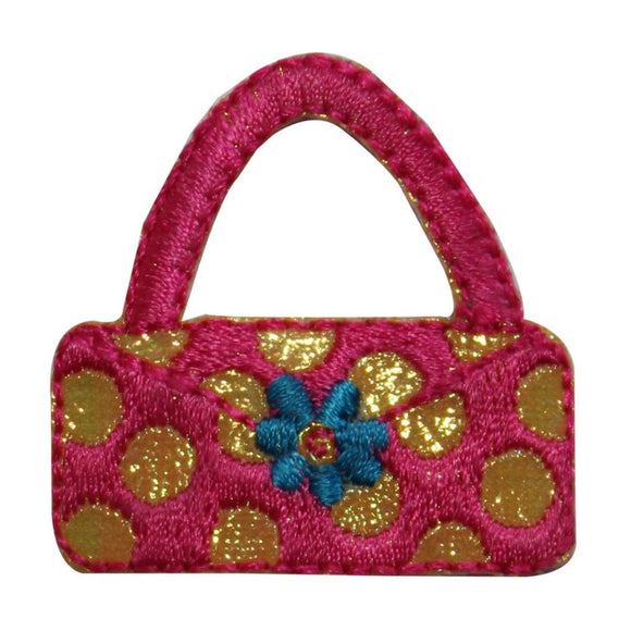 ID 8387 Pink Polka Dot Purse Patch Hand Bag Fashion Embroidered Iron On Applique