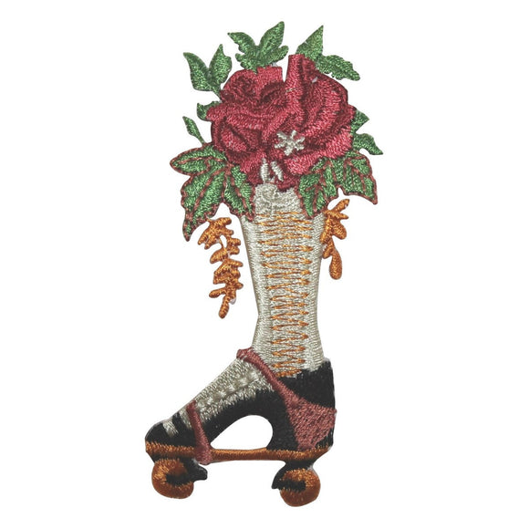 ID 8445 Roller Skate Flower Bouquet Patch Fashion Embroidered Iron On Applique