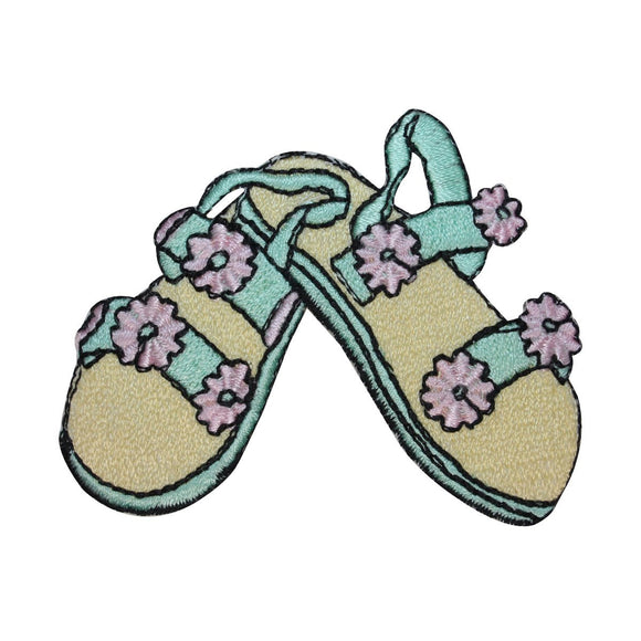 ID 8524 Flower Sandals Patch Strap Pair Beach Shoes Embroidered Iron On Applique