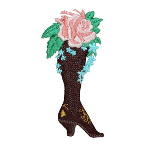 ID 8539 Thigh High Heel Boot Flower Patch Planter Embroidered Iron On Applique