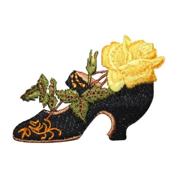 ID 8476 Yellow Rose High Heel Shoe Patch Fashion Embroidered Iron On Applique