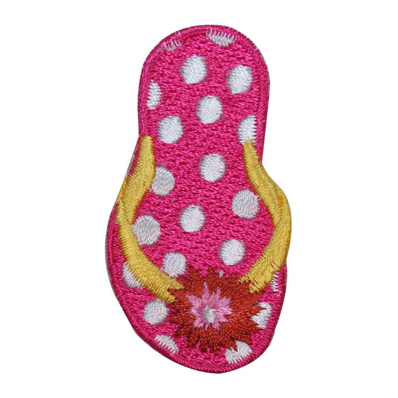 ID 8545 Polka Dot Flip Flop Patch Thong Floral Shoe Embroidered Iron On Applique
