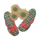 ID 8552 Sunflower Checkered Sandals Patch Flip Flop Embroidered Iron On Applique