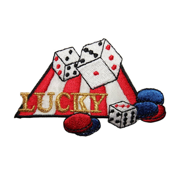 ID 8603 Casino Lucky Dice Chips Patch Gamble Sign Embroidered Iron On Applique