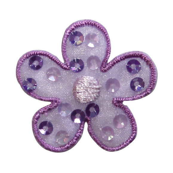 ID 8622 Sequin Purple Daisy Patch Garden Flower Embroidered Iron On Applique