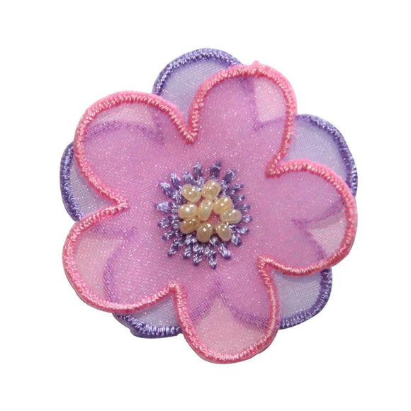 ID 8624 Layered Flower Blossom Patch Bead 3D Plant Embroidered Iron On Applique