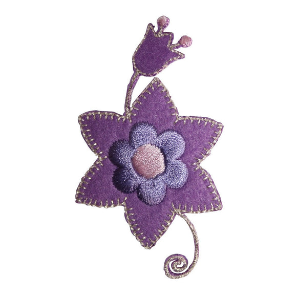 ID 8658 Purple Flower Craft Patch Garden Plant Felt Embroidered Iron On Applique