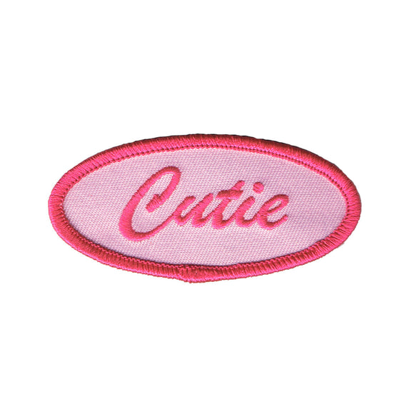 Cutie Name Tag Pink Patch Novelty Badge Girls Sign Embroidered Iron On Applique