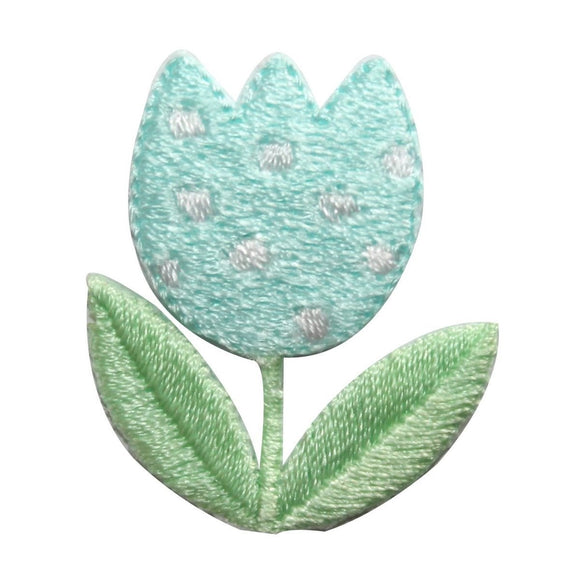 ID 8664 Teal Spotted Tulip Patch Garden Flower Grow Embroidered Iron On Applique