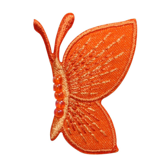 ID 8678 Orange Butterfly Side Patch Bead Garden Bug Embroidered Iron On Applique