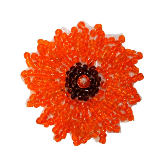 ID 8907 Orange Flower Head Patch Garden Plant Blossom Beaded Iron On Applique