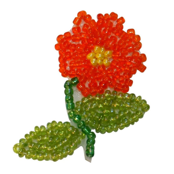 ID 8910 Orange Daisy Flower Patch Garden Plant Blossom Beaded Iron On Applique