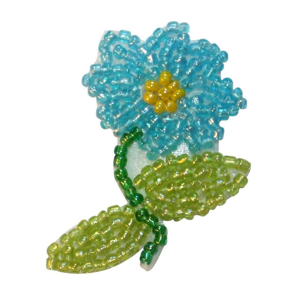 ID 8911 Blue Daisy Flower Patch Garden Plant Blossom Beaded Iron On Applique